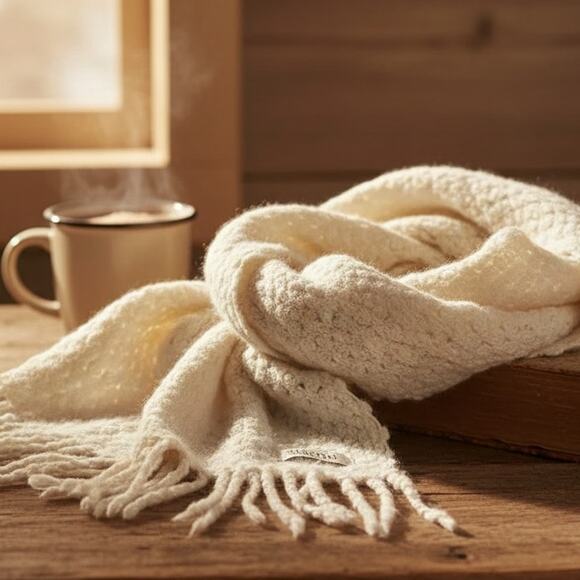 Banana Republic Accessories - Banana Republic Scarf Lamb's Wool and Rabbit Hair in Ivory with Fringe